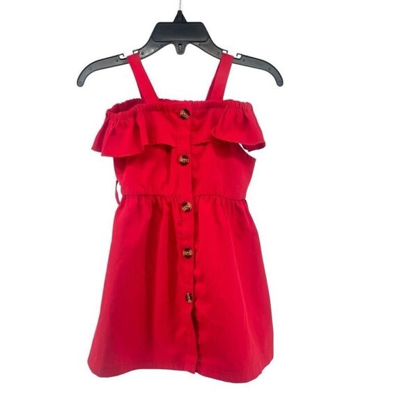 SHEIN Toddler Girl Red Cold Shoulder Ruffle Dress, Cotton Blend, Size 2T (92cm) - Picture 1 of 12